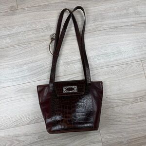 Brighton Brown Crocodile Leather Medium Bucket Shoulder Bag Purse Tote